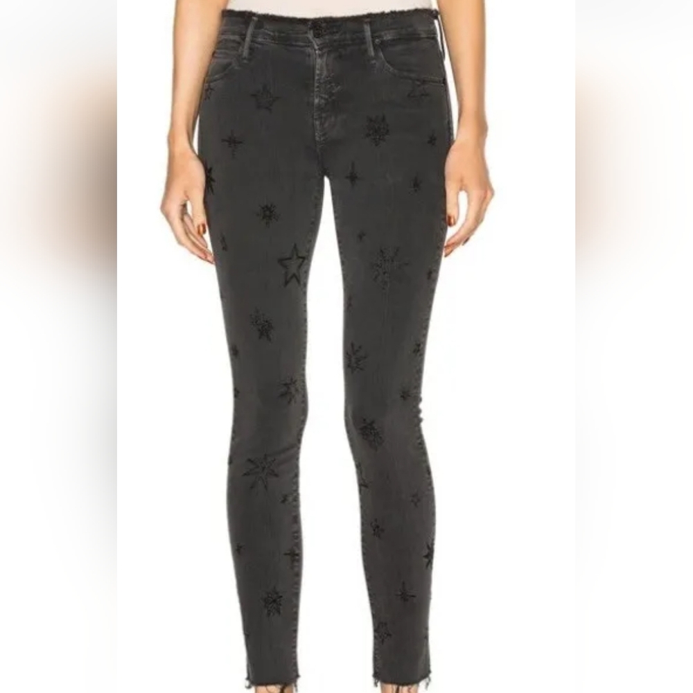 Mother Jeans Women’s 25 Double Fray Charmer Written in the Stars Embroidered